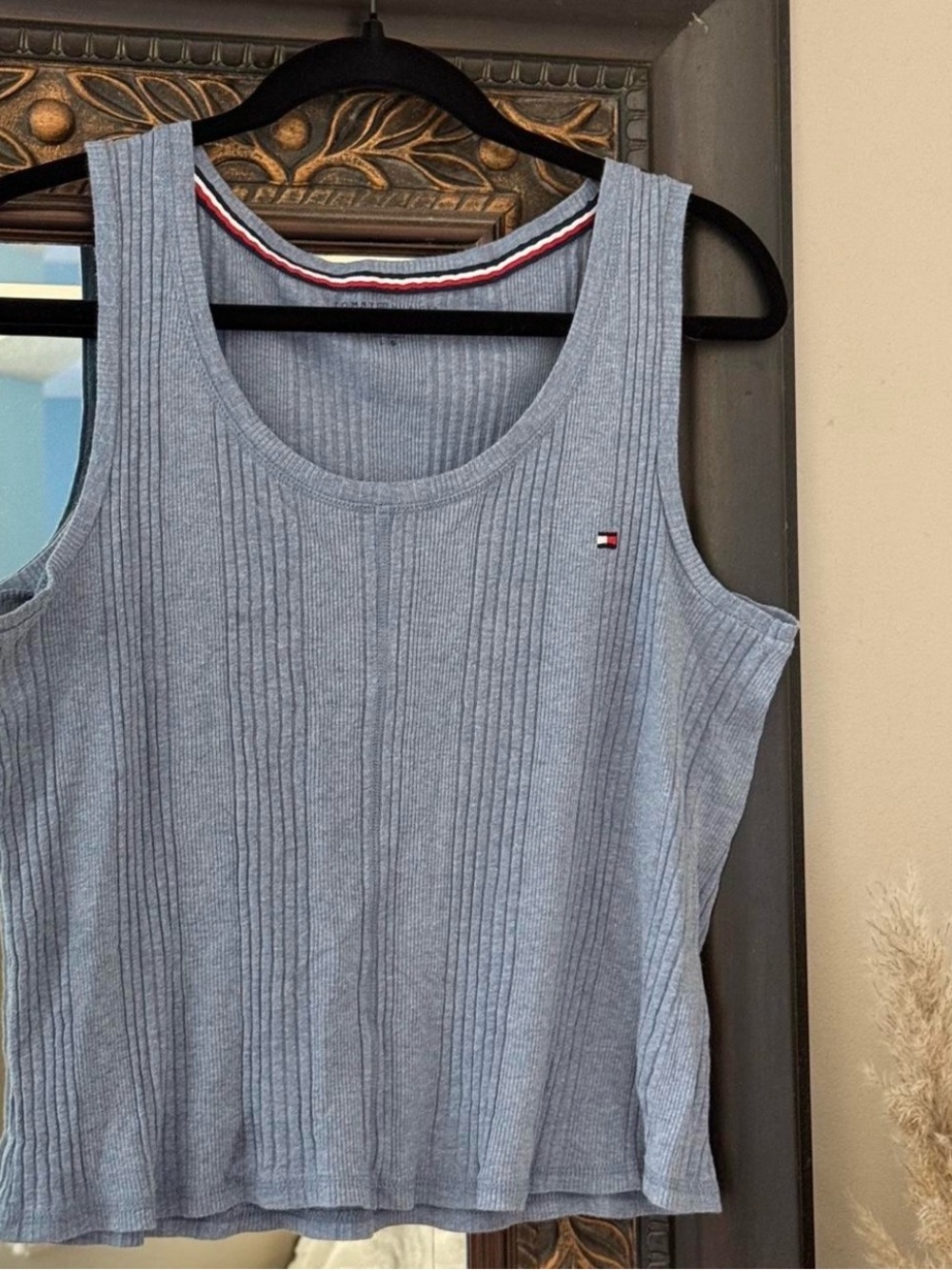 Tommy Hilfiger Light Blue Ribbed Tank with Flag Logo